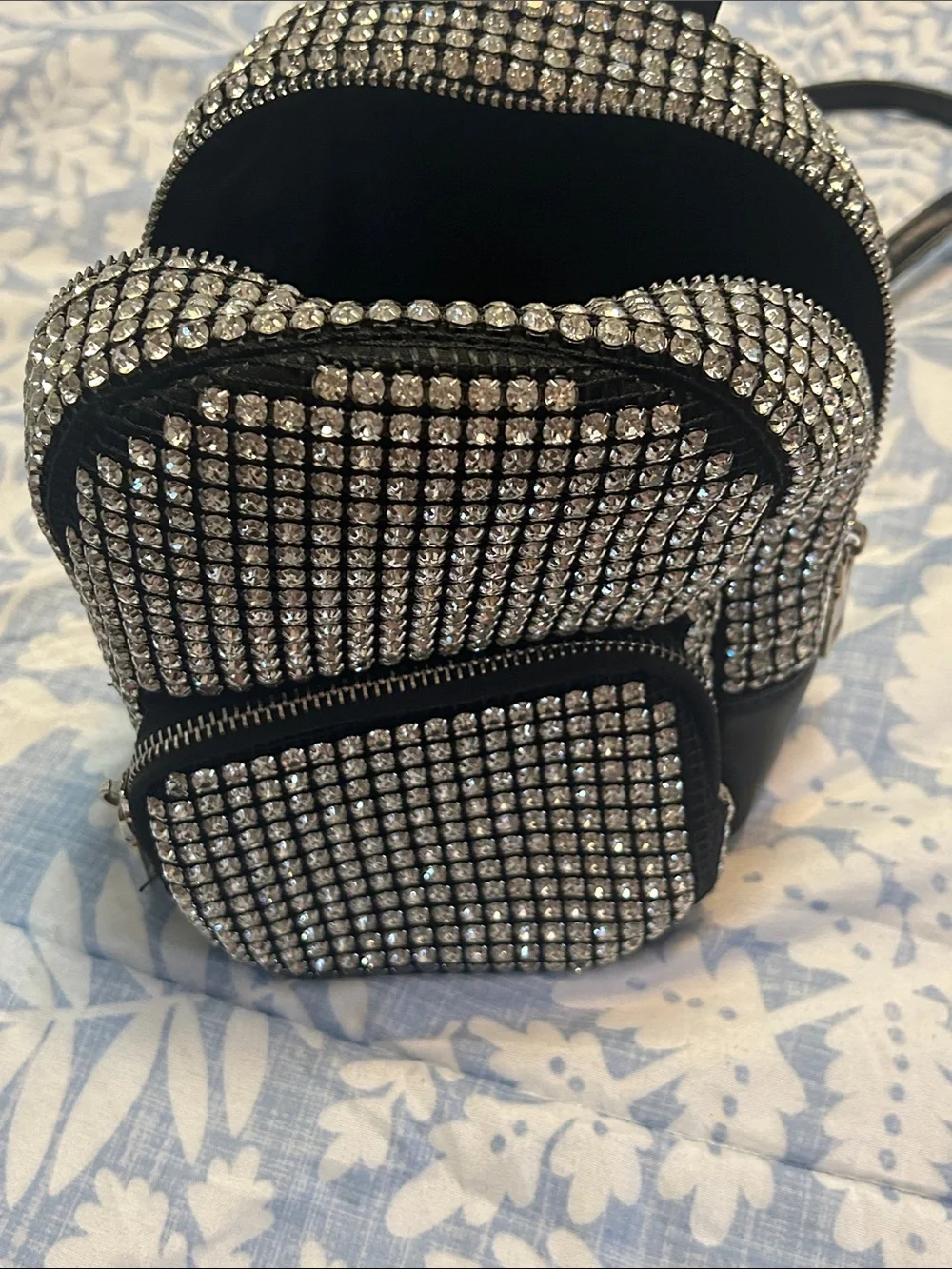 MMS Rhinestone Mesh Mini Backpack With Adjustable Straps and Front Zip Pocket